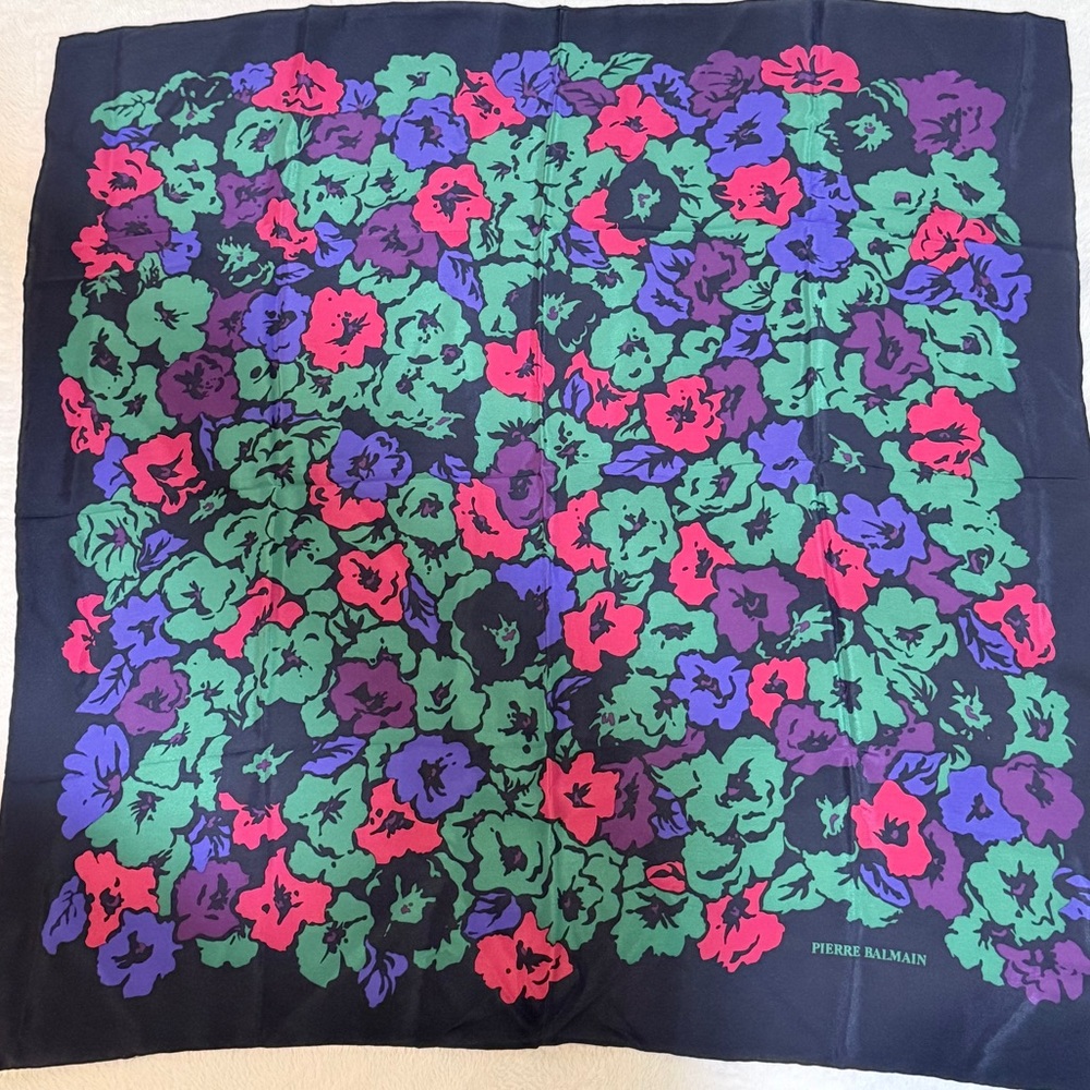 Pierre Balmain Green and Purple Floral Scarf
